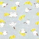 web20251225-01, Oxford Print Fabric, Mimosa and long-tailed tit, Price per 0.1m, Minimum order is 0.3m~ | Fabric